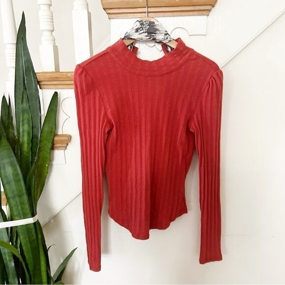 Free People Rust Red Party In The Back Long Sleeve Mock Neck Top Size S - Picture 2 of 8